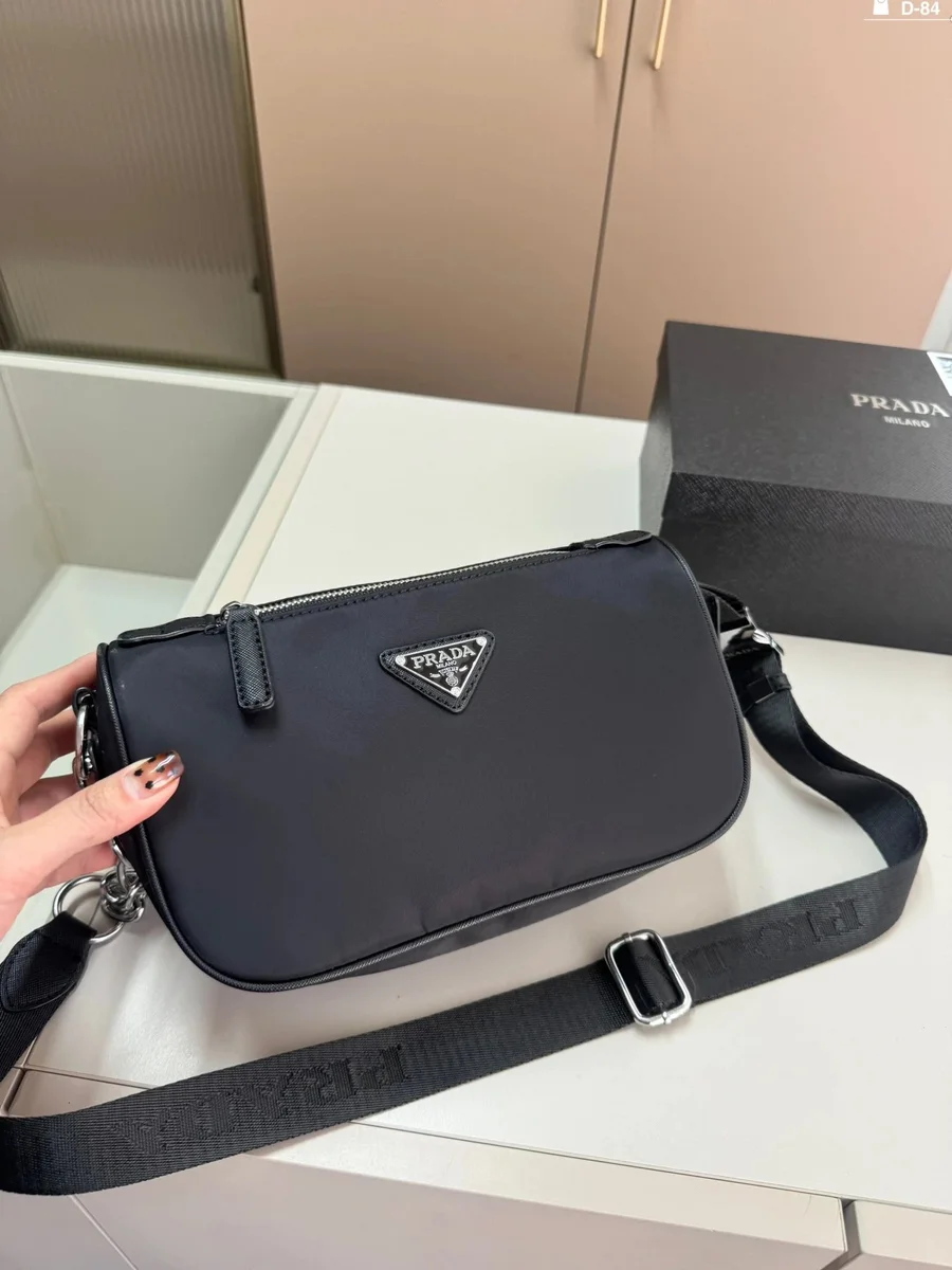 Prada Prada Re-Nylon Nylon Crossbody Bag Black Black - 1