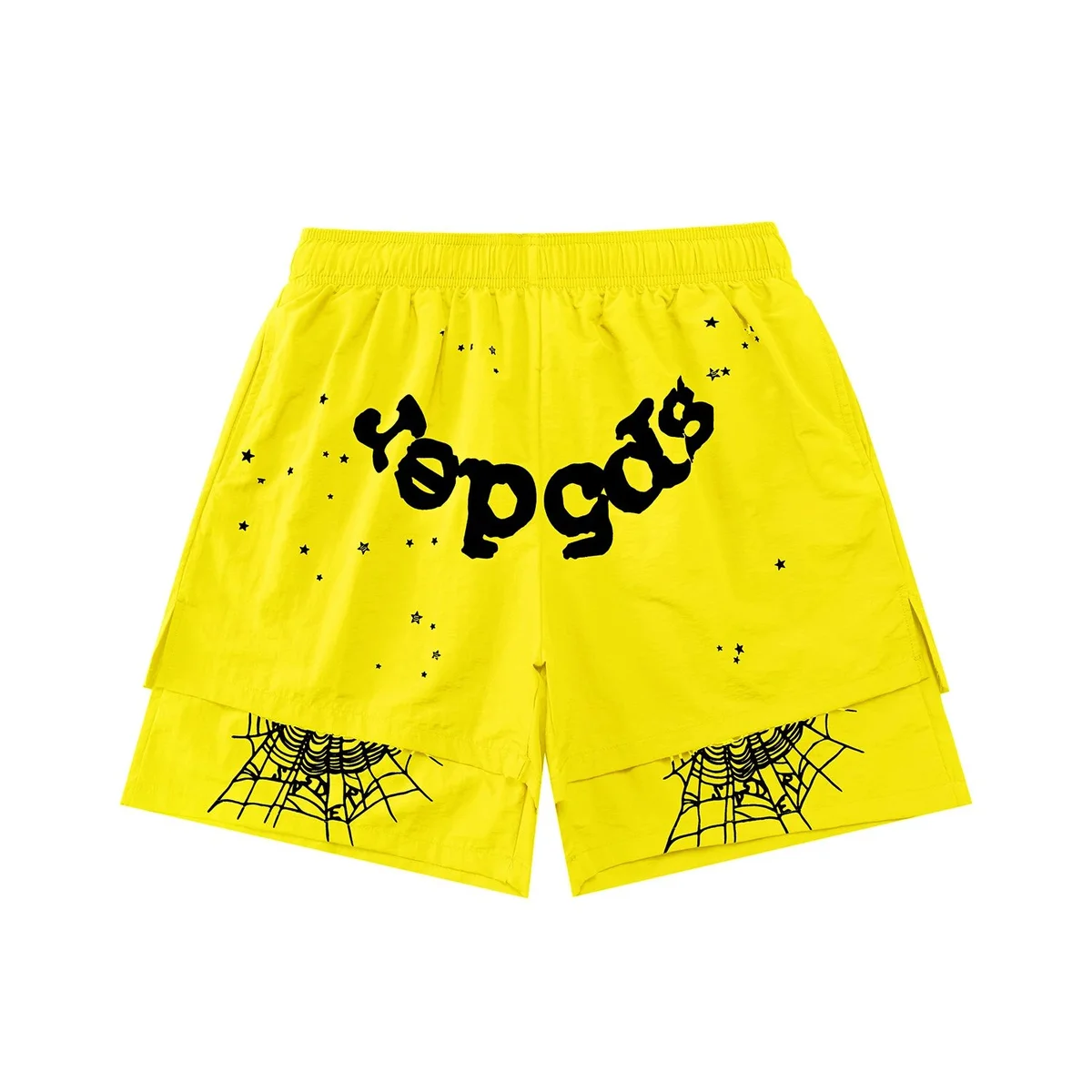 Other Unisex Yellow Yep Gods Shorts with Spider Web Print Yellow - 1
