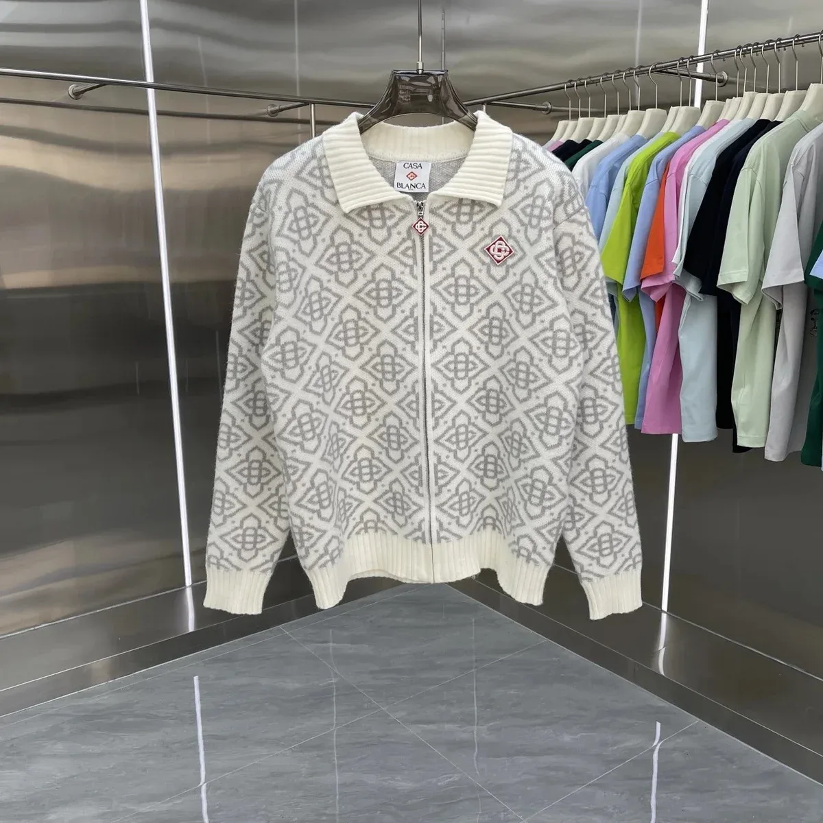 Other Casa Blanca Geometric Zip-Up Sweater Cream Grey Cream - 1