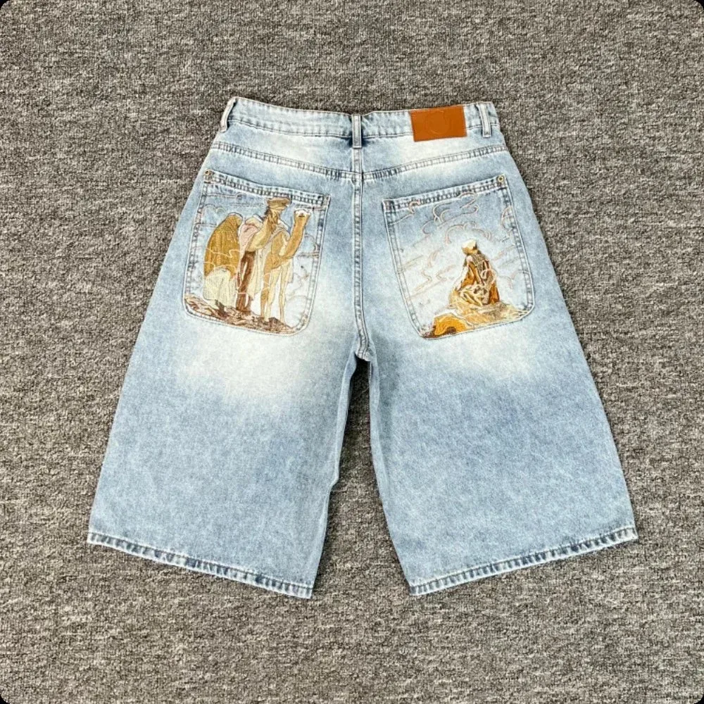 Other Light Wash Embroidered Denim Shorts Blue - 1