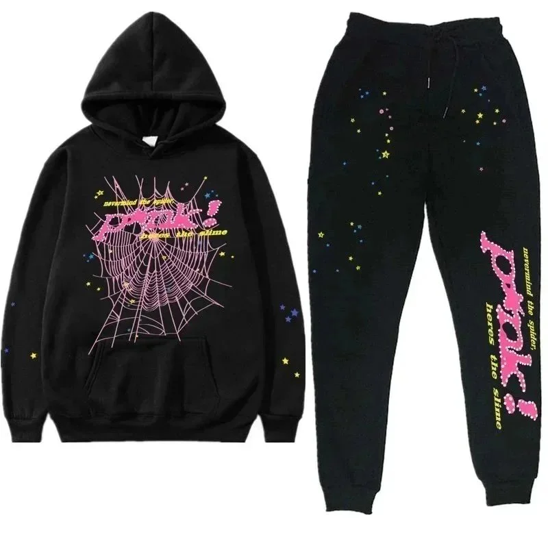 Other Black Pink Print Hoodie & Pants Set Black - 1