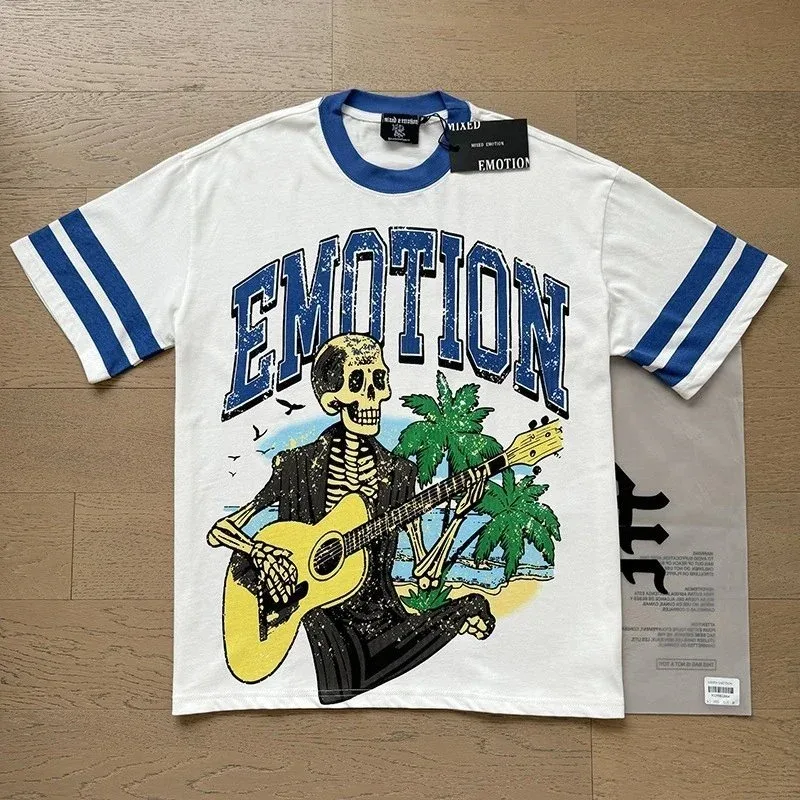 Other White 'EMOTION' Graphic T-Shirt with Blue Stripes White - 1