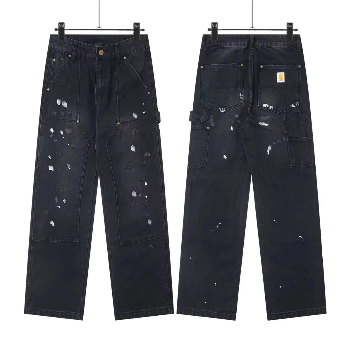 Carhartt Carhartt Detroit BB31 Paint Splatter Work Trousers Black - 1