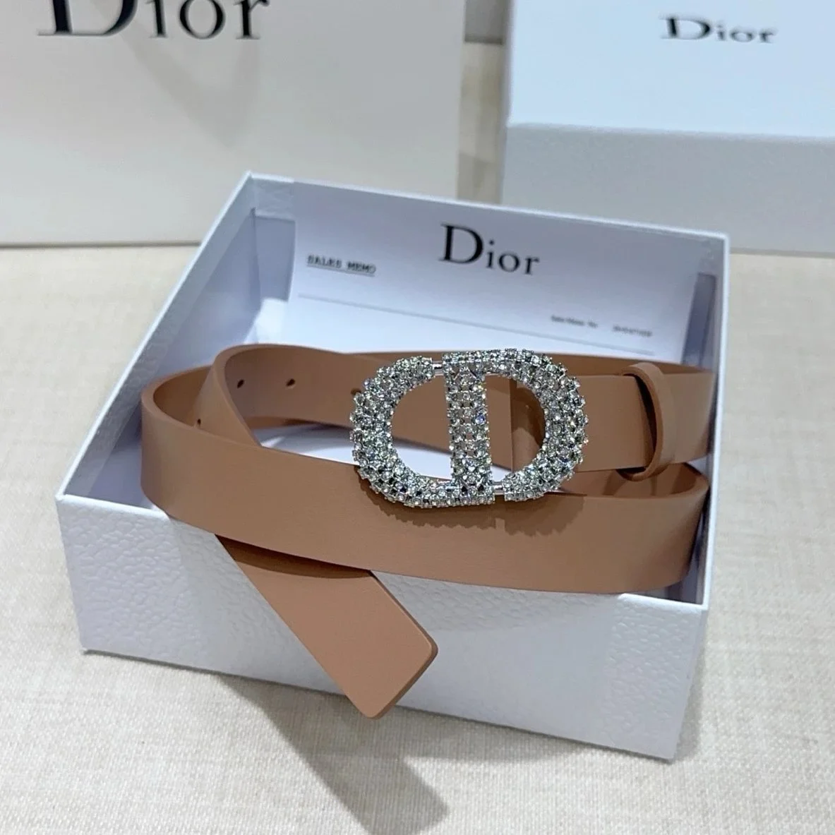 Dior Dior Beige Crystal Buckle Belt Beige - 1