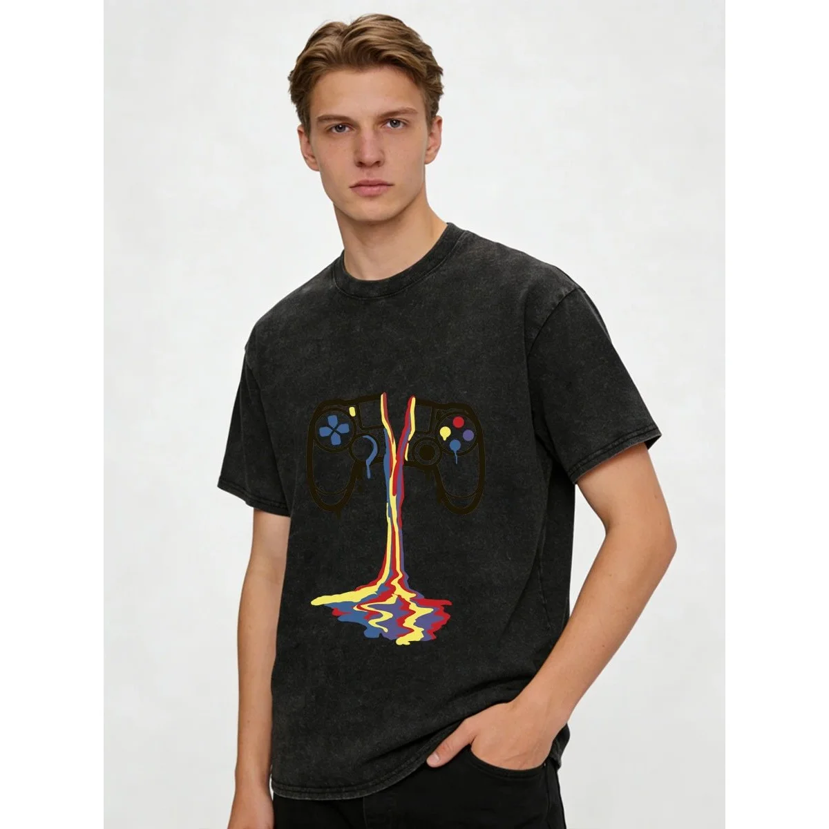 Other Game Controller Print T-Shirt in Game Handle Color Black - 1