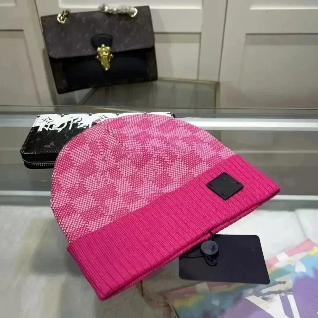 Louis Vuitton Pink Plaid Beanie Hat