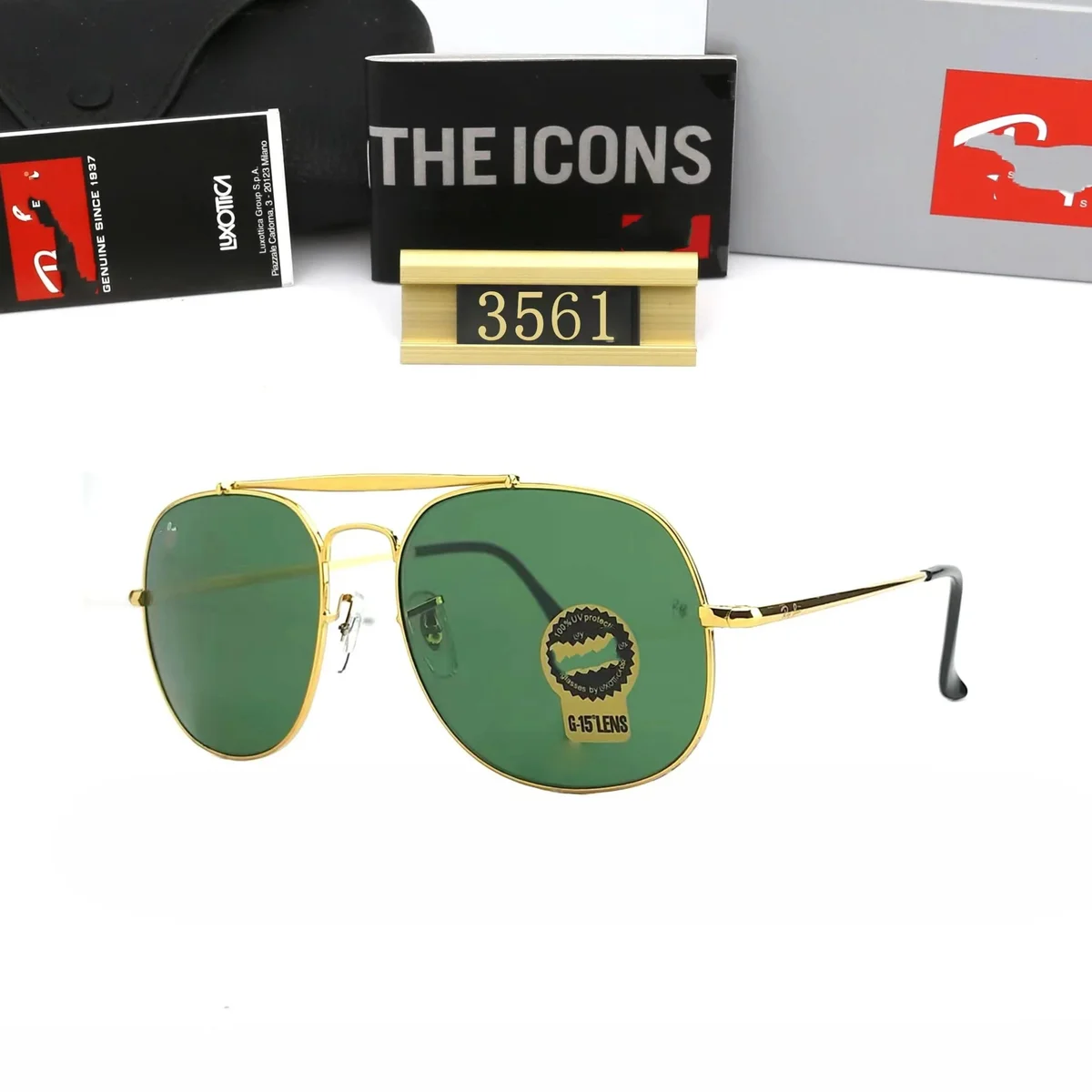 Ray-Ban Ray-Ban Aviator 3561 Gold Green Sunglasses Gold