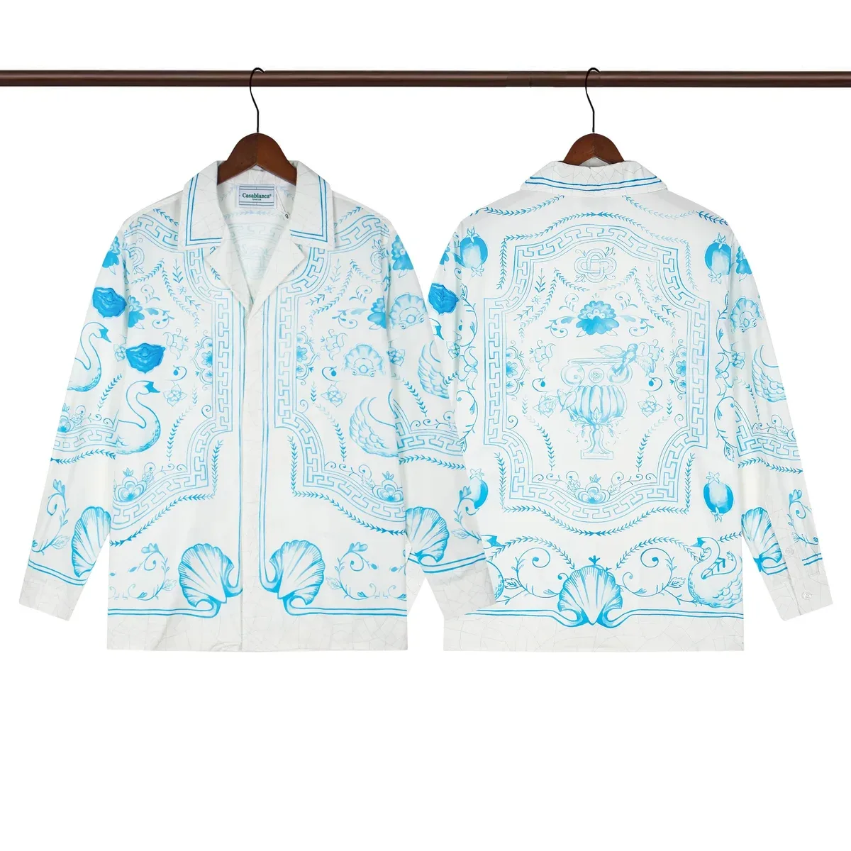 Other Unisex Blue & White Printed Button-Up Shirt White - 1