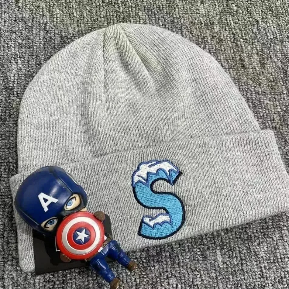 Other Grey Embroidered 'S' Beanie Cap Grey - 1