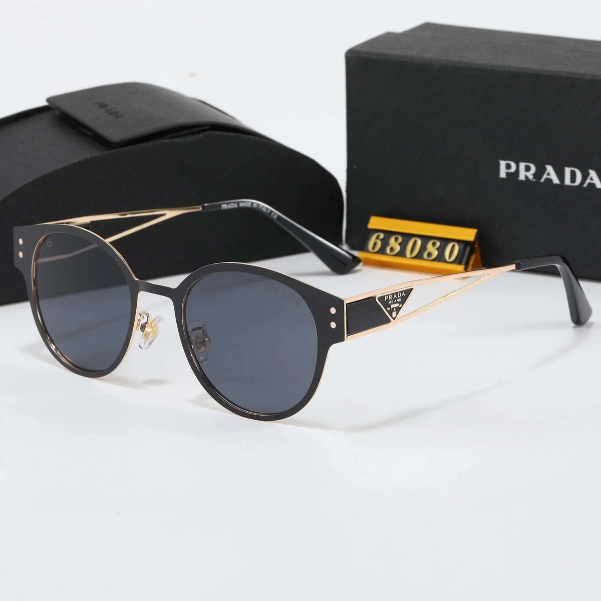 Prada Prada 68080 Black/Gold Cat-Eye Sunglasses Black - 1