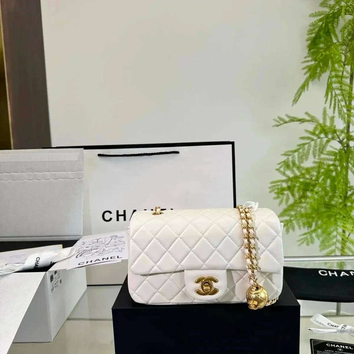 Chanel Chanel Classic Flap White with Gold Hardware Bag White