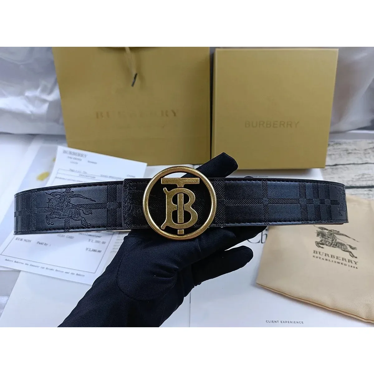 Burberry Burberry TB Monogram Black/Gold Belt Black