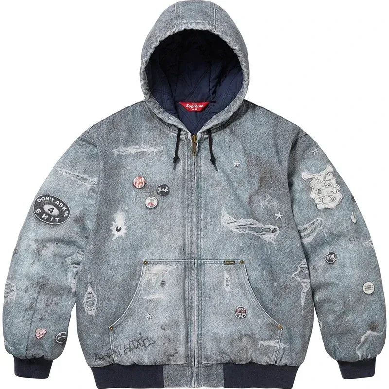 Supreme Supreme Distressed Blue Hooded Jacket Blue - 1