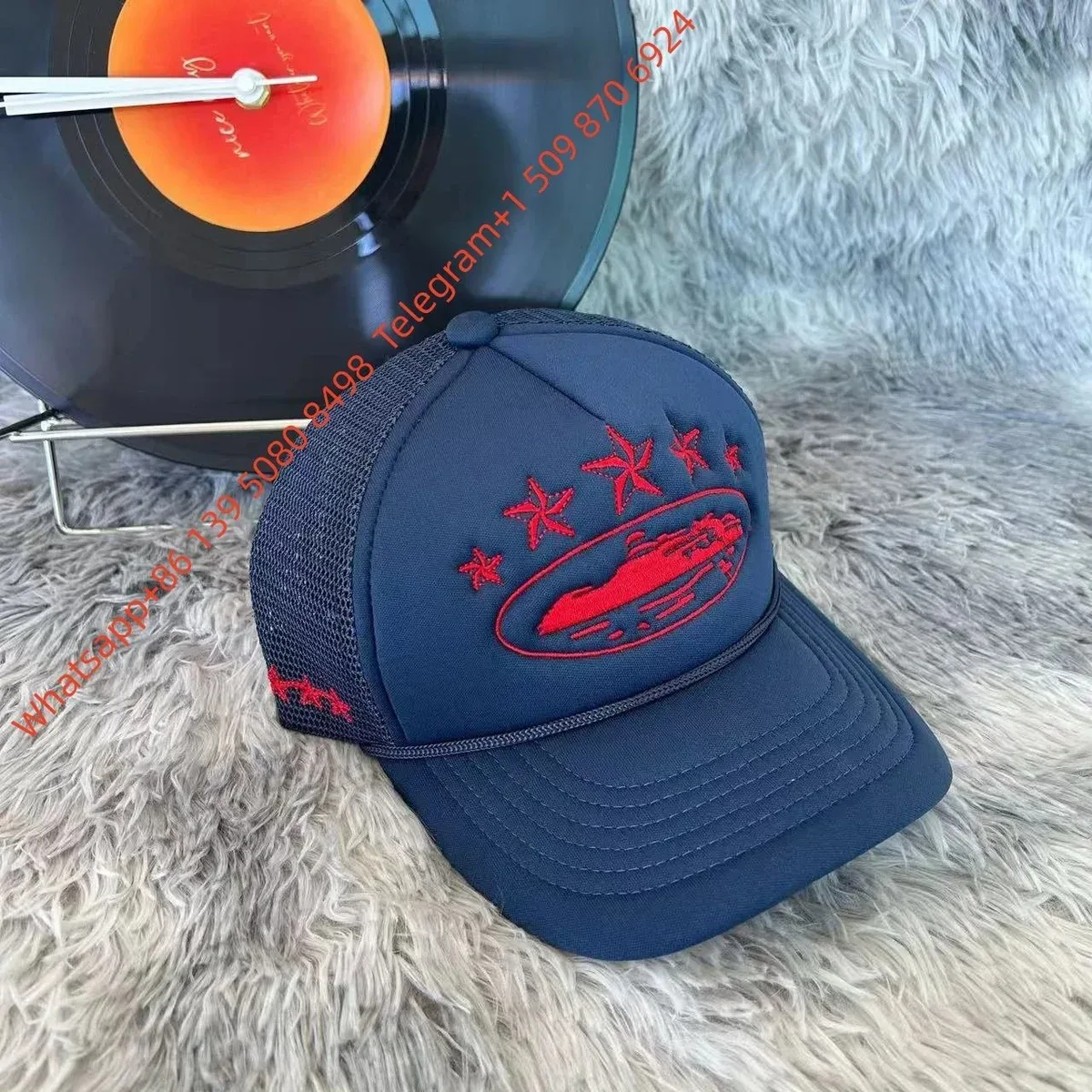 Other Navy Blue Red Embroidered Trucker Hat Headwear Navy - 1