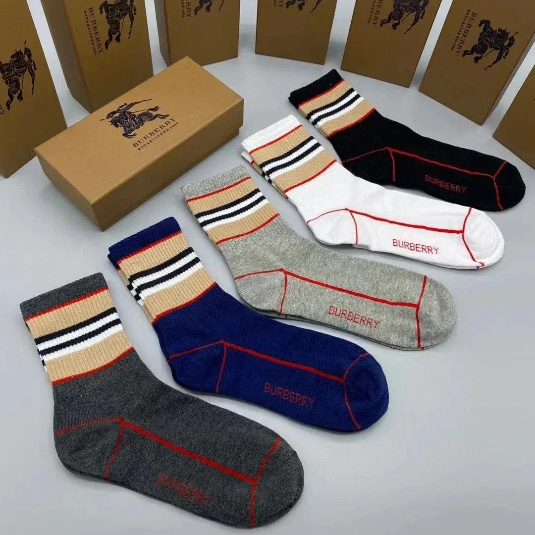 Burberry Burberry Striped Socks in Beige/Blue/Grey Grey - 1