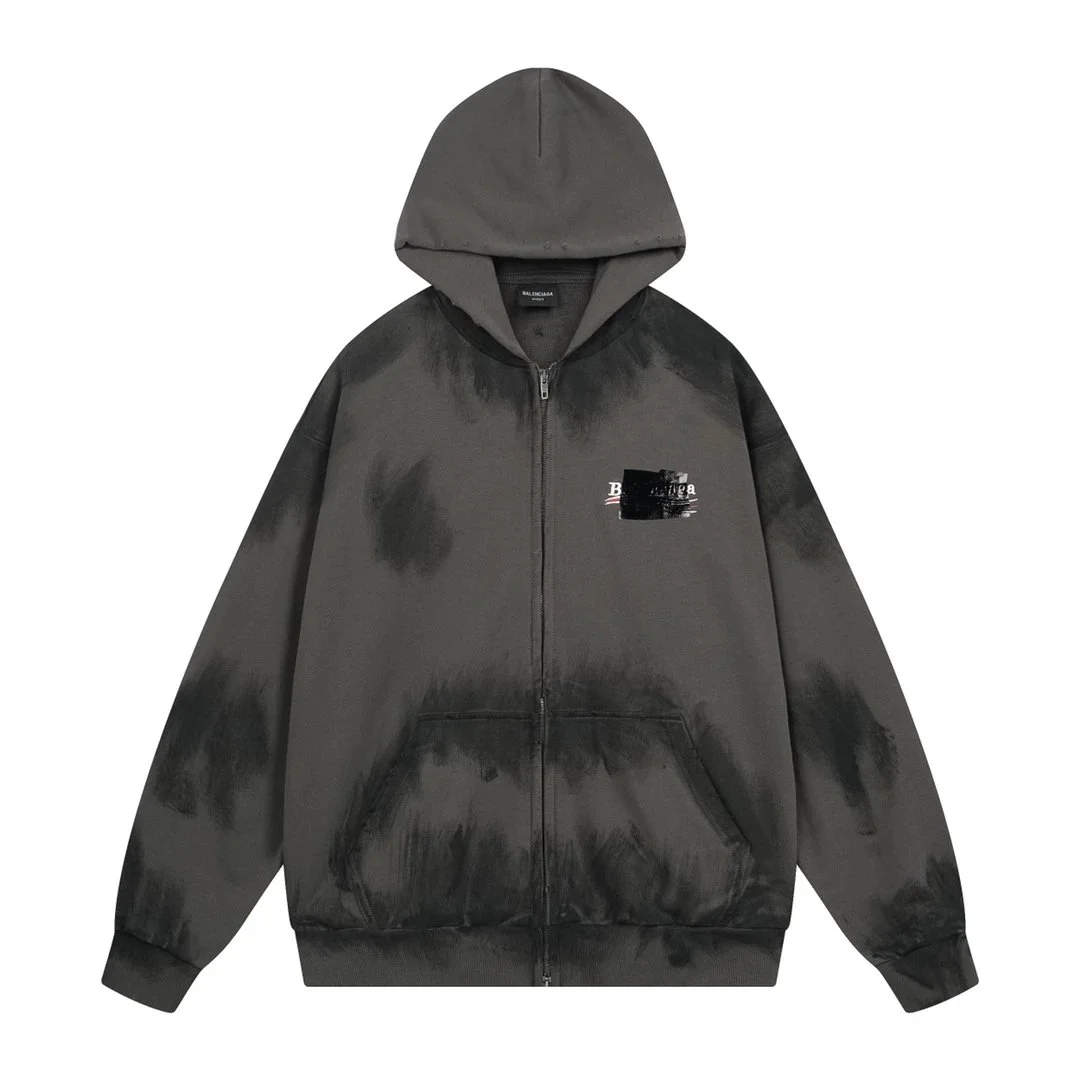Balenciaga Balenciaga Track Charcoal Tie-Dye Zip-Up Hoodie Grey