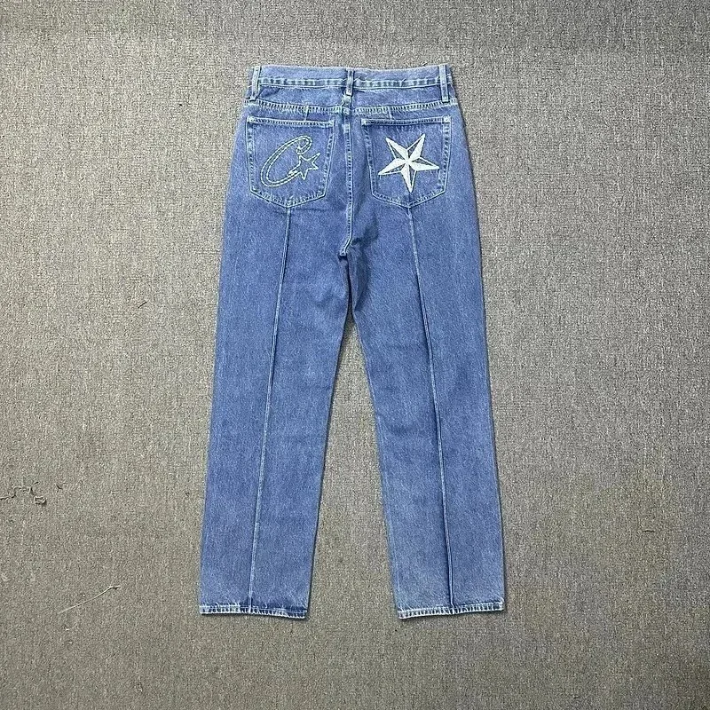 Other ALBB-蓝色长裤 Denim Jeans with Star Embroidery Blue - 1