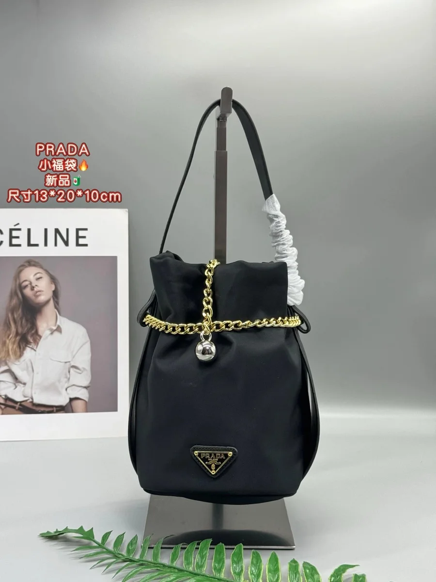 Prada Prada Triangle Logo Black Bucket Bag Black