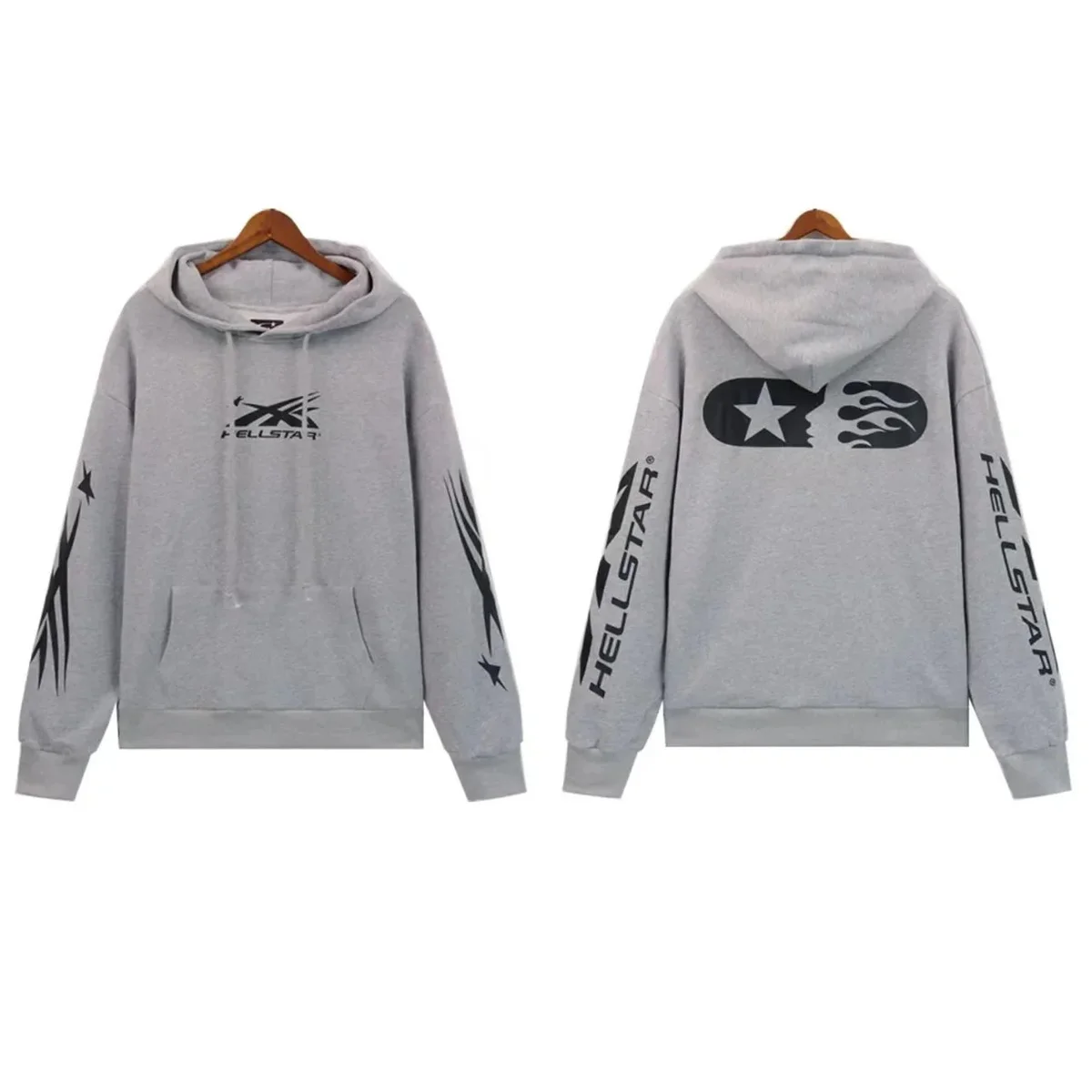 Hellstar Hellstar Grey Flame Print Hoodie Sweatshirt Grey - 1
