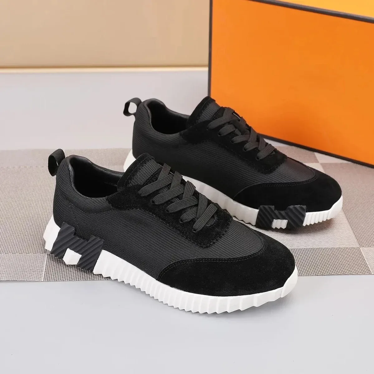 Other Unisex Black Suede & Mesh Sneakers with White Sole Black - 1