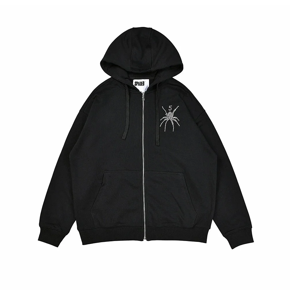 Other Black Spider Embroidery Zip-Up Hoodie Black - 1