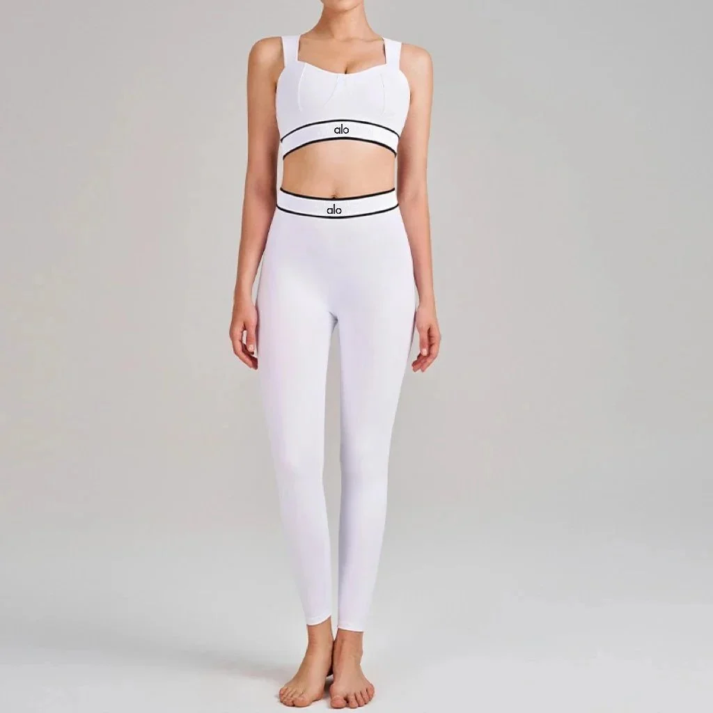 Alo Yoga Alo Diamond White Sports Bra & Leggings Set White - 1