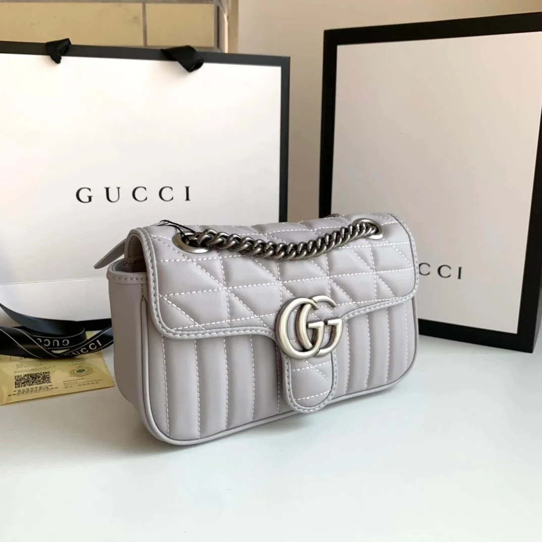 Gucci Gucci GG Marmont Light Grey Quilted Shoulder Bag Grey