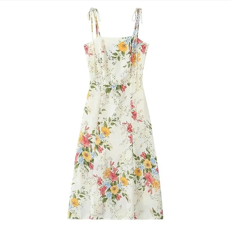 Other Floral Print Midi Dress Casual White - 1
