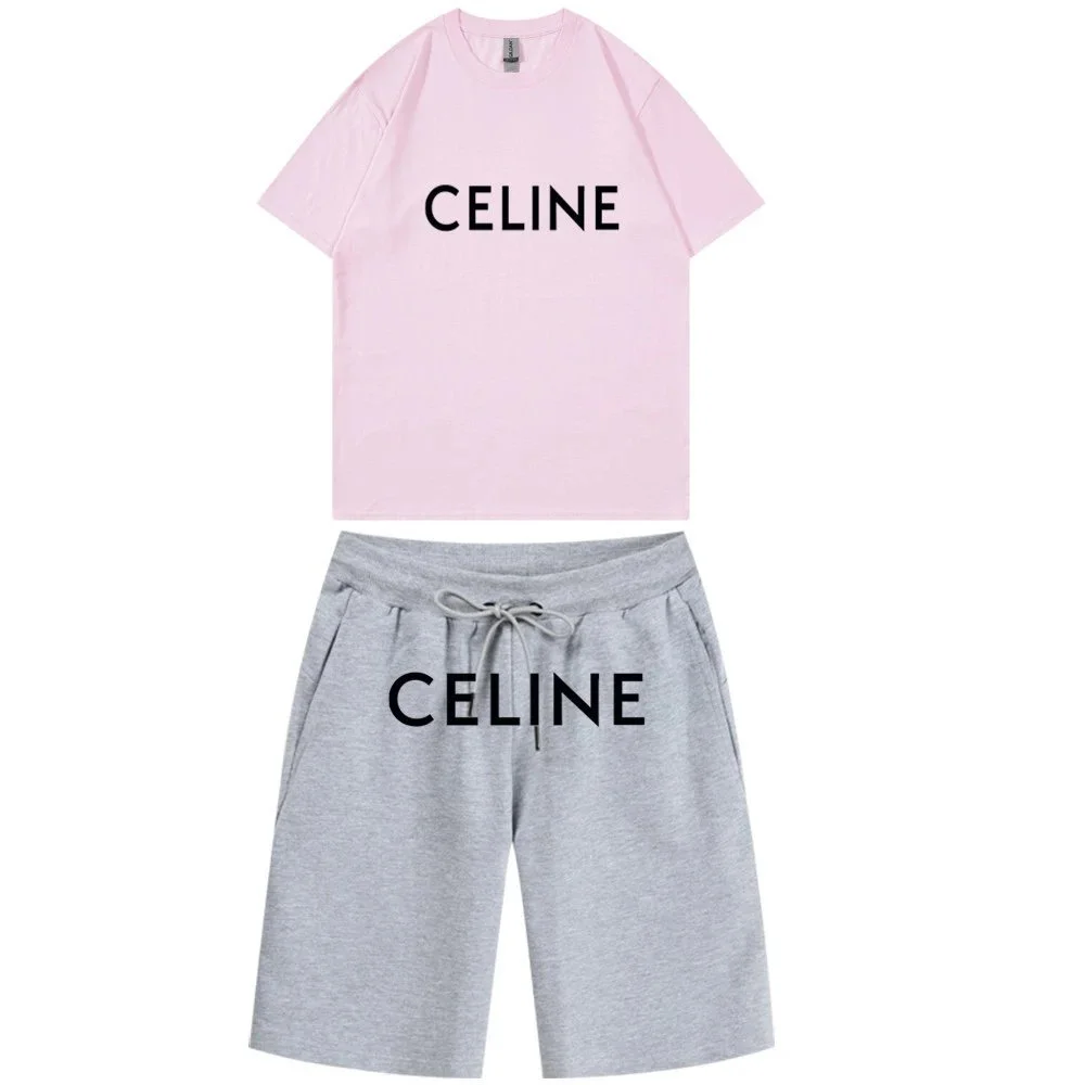 Celine Celine Classic Logo Pink Heather Grey Co-ord Set Pink