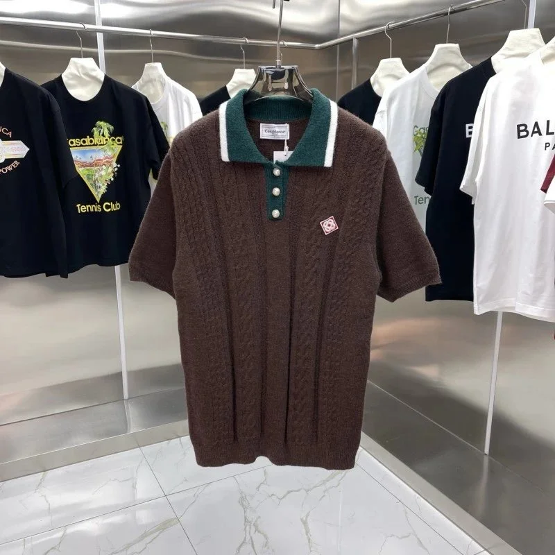 Other Knit Polo Shirt with Cable Pattern in Brown Brown - 1