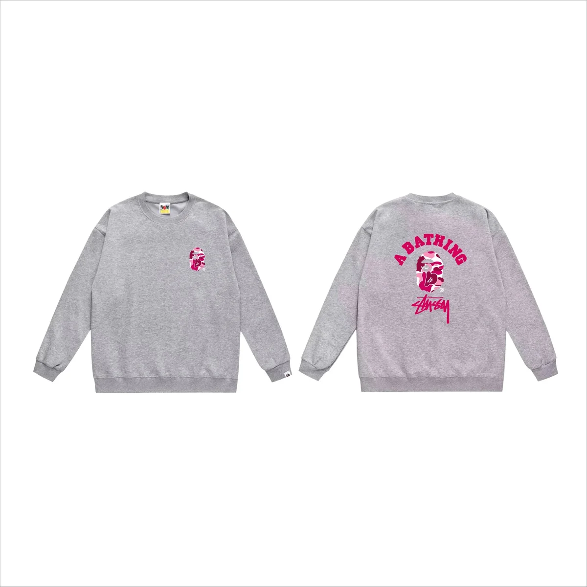 A Bathing Ape A Bathing Ape BAPE STA Grey Pink Camo Crewneck Sweatshirt Grey - 1