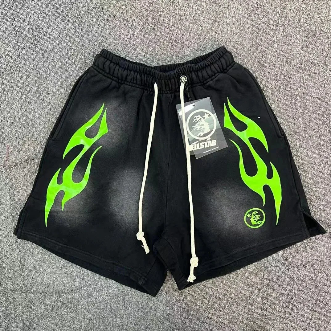 Hellstar Hellstar Black Green Flame Shorts Casual Black - 1
