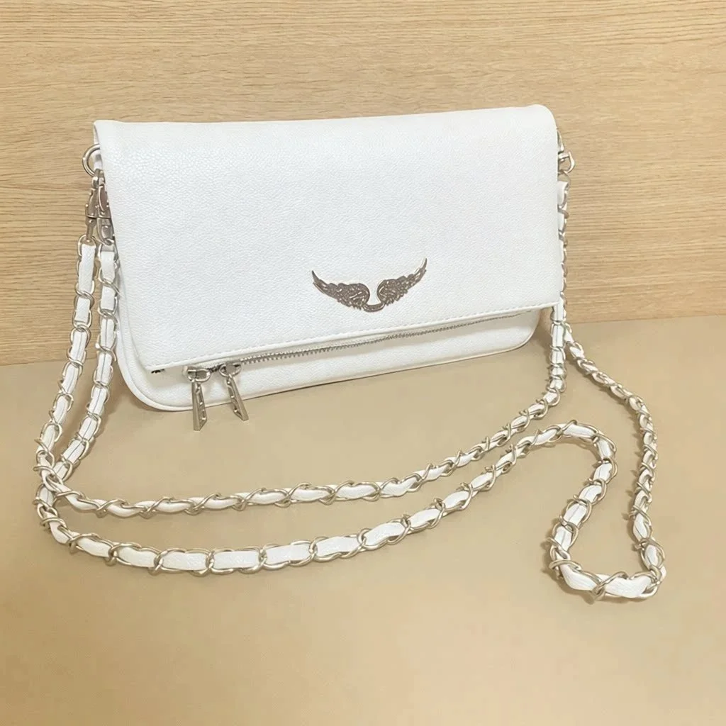 Other White Wing Embroidery Chain Strap Clutch Bag White - 1