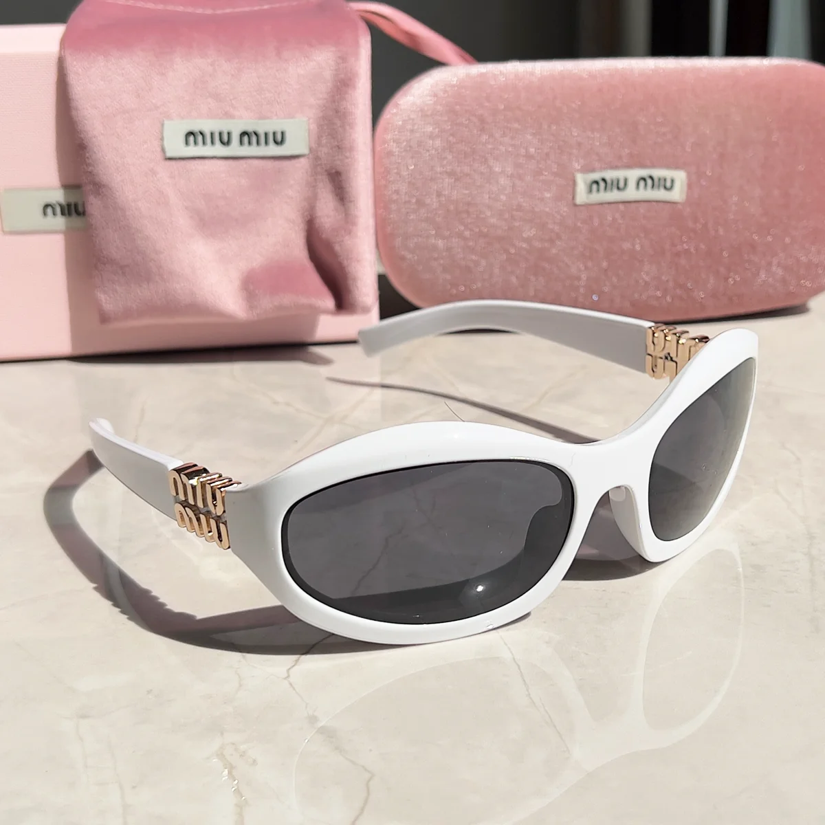 Miu Miu Miu Miu White Gold Logo Sunglasses White - 1