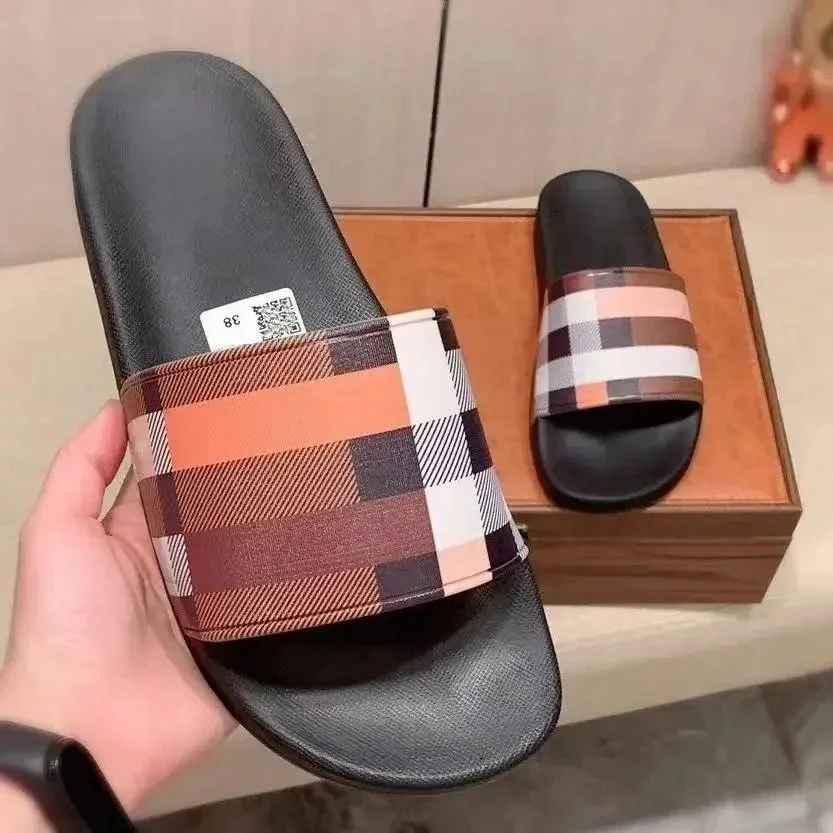 Burberry Burberry Vintage Check Brown Beige Orange Slides Black - 1