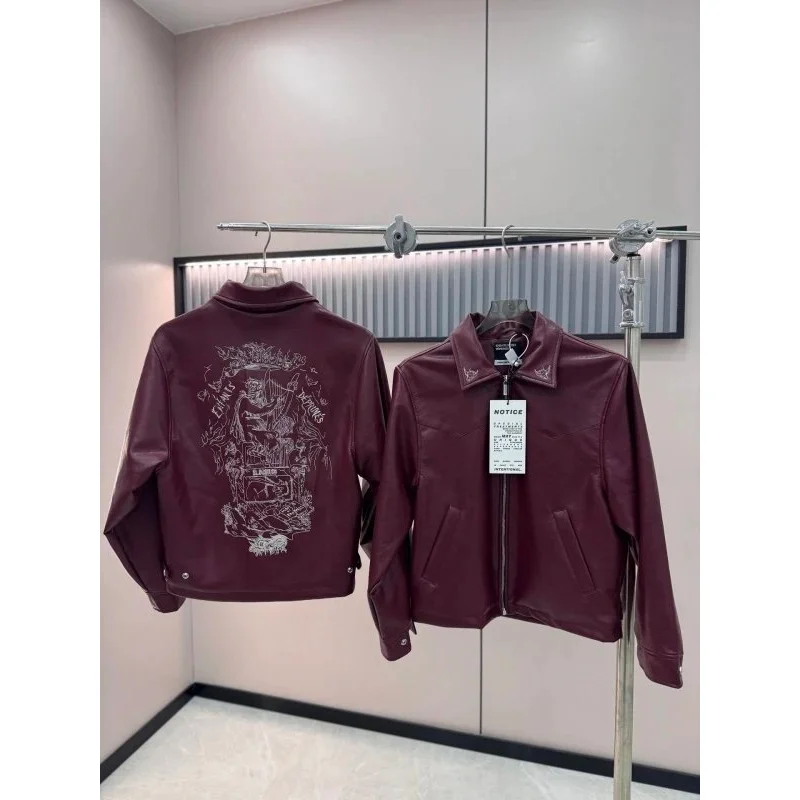NOTICE NOTICE Burgundy Graphic Leather Jacket Red - 1