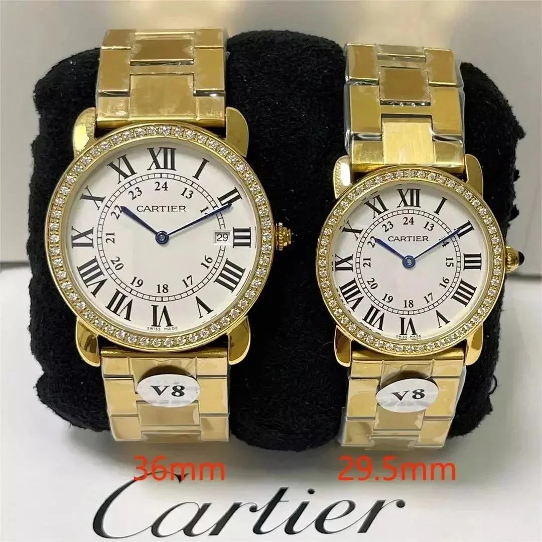 Cartier Cartier Ronde de Cartier V8 Gold Diamond Bezel White Dial Watch Gold