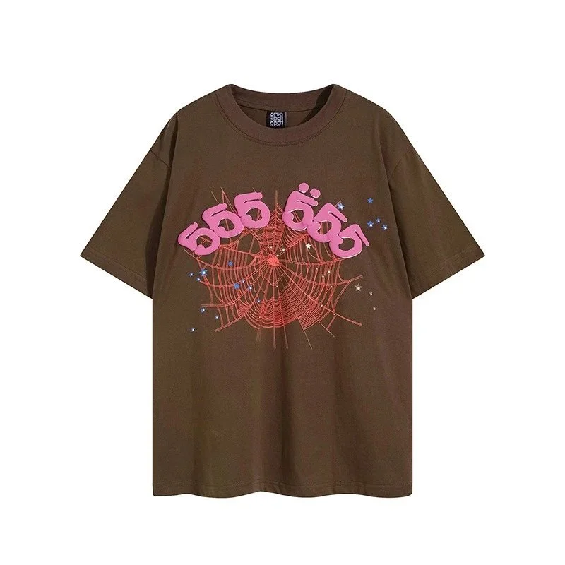 Other Unisex Brown '555' Spider Web T-Shirt Brown - 1
