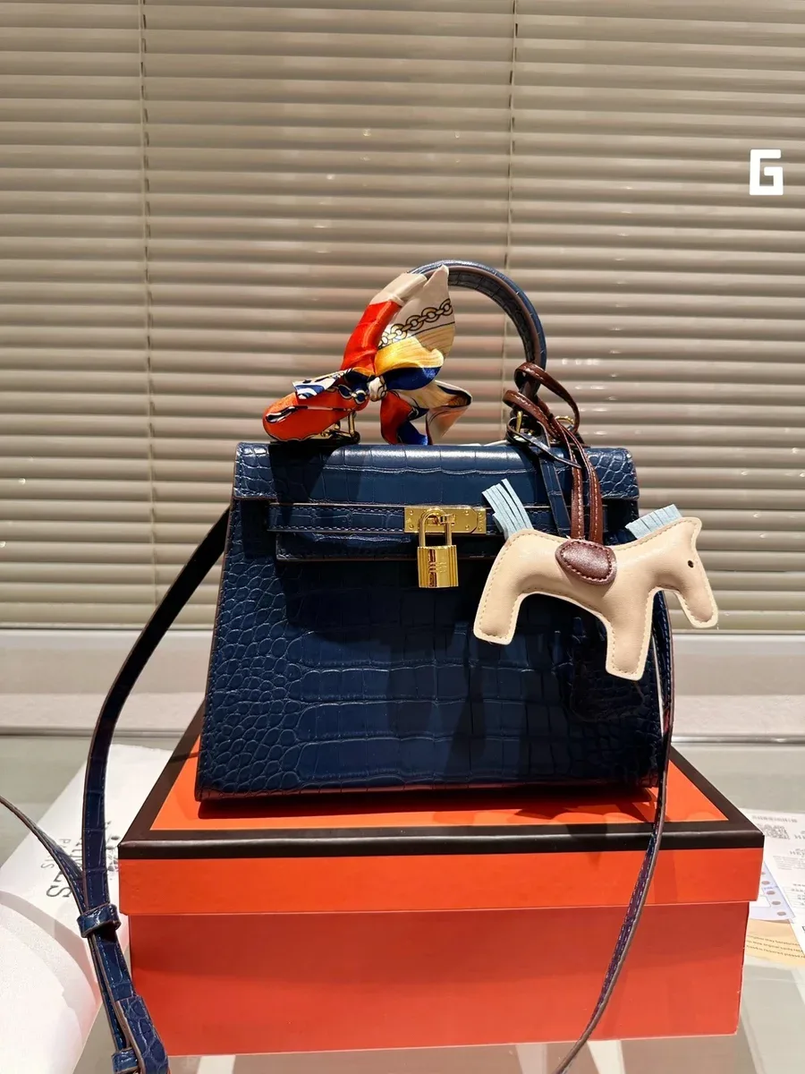 Hermès Hermès Kelly Navy Crocodile Leather Handbag Navy