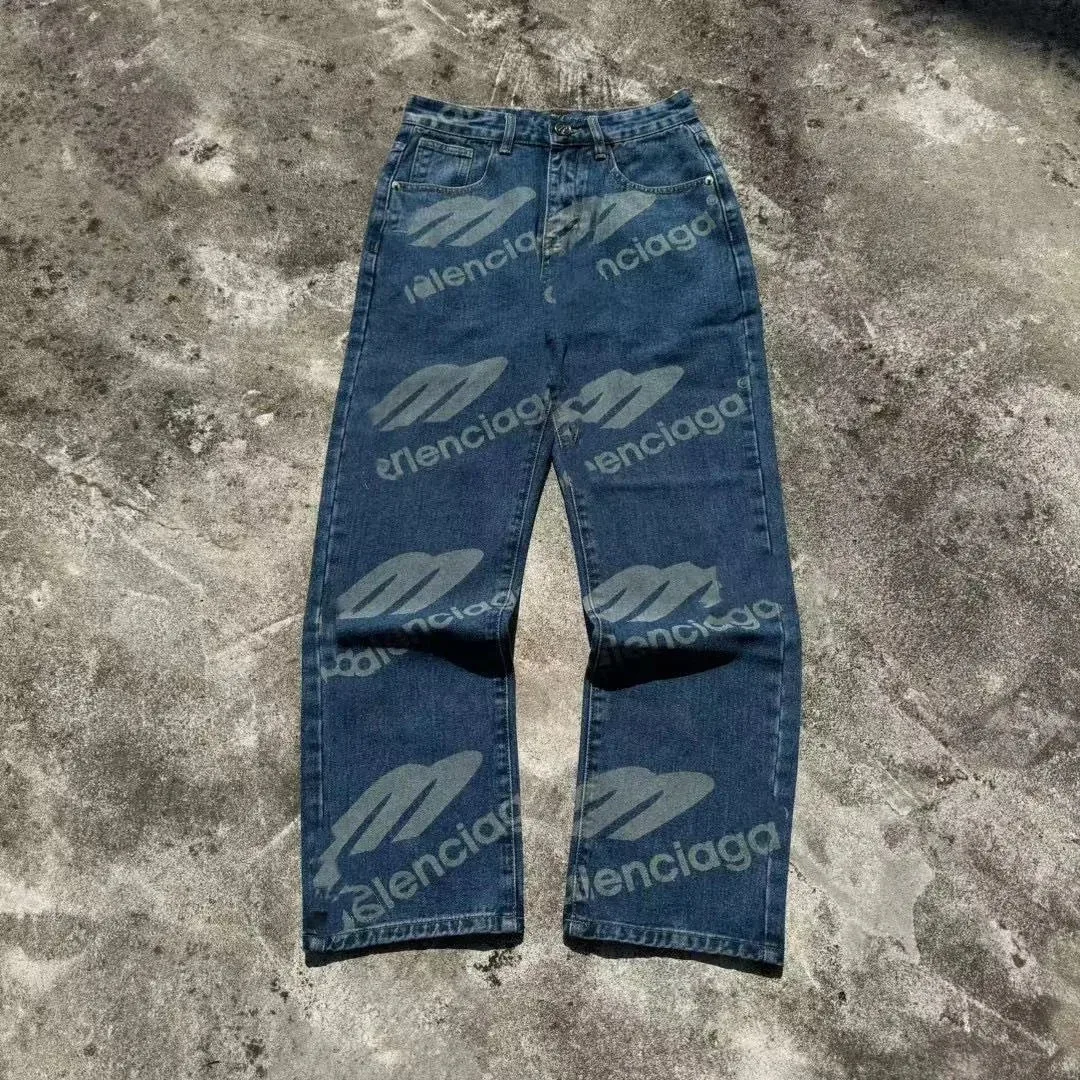 Balenciaga Balenciaga Blue All-Over Logo Jeans Blue