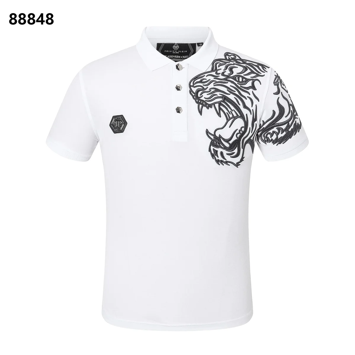 Philipp Plein Philipp Plein White Tiger Embroidered Polo Shirt White - 1