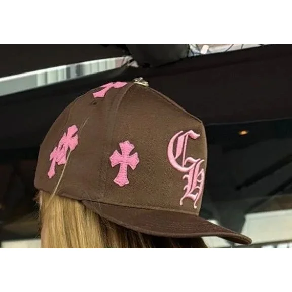 Chrome Hearts Chrome Hearts CH Cross Pink Embroidered Cap Brown