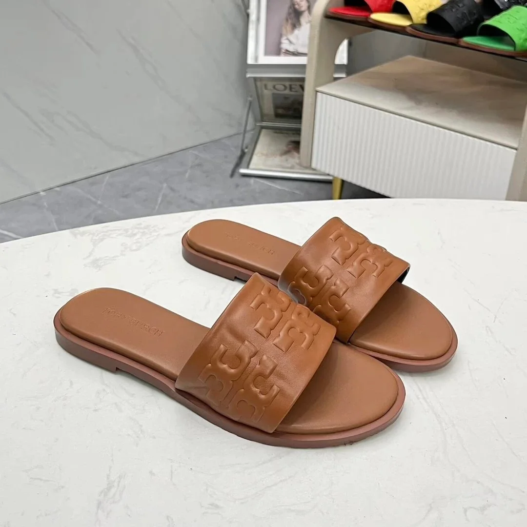 Tory Burch Tory Burch T-Logo Cognac Leather Sandals Brown - 1