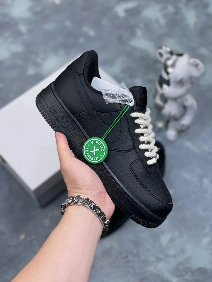 Nike Nike Air Force 1 Triple Black Low Tie-Up Sneakers Black - 1