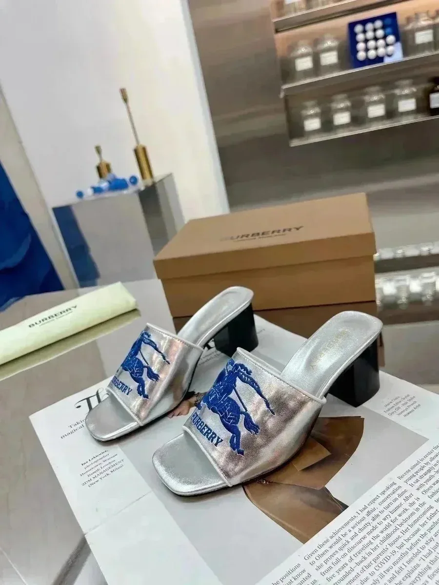Burberry Burberry Knight Silver/Blue Equestrian Mules Silver