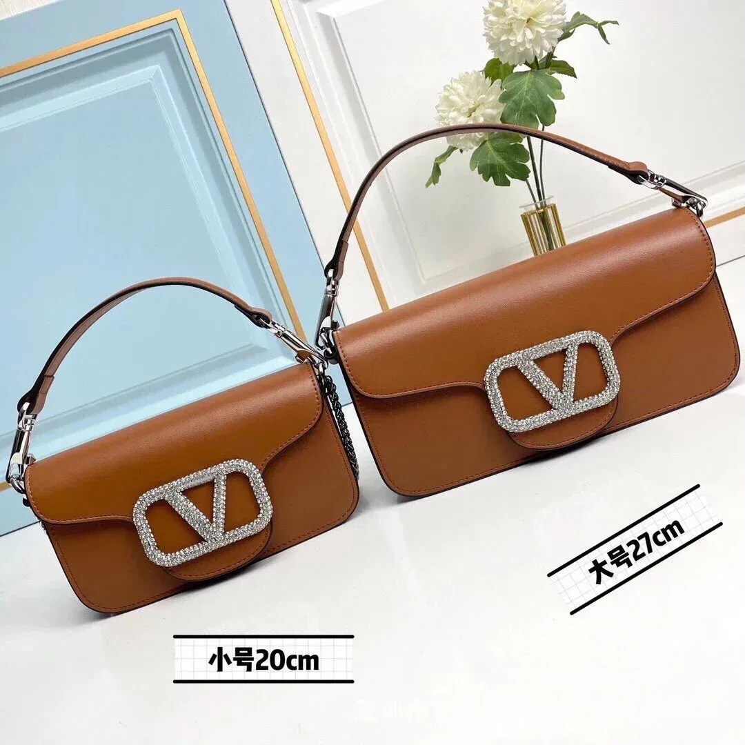Valentino Valentino VLTN Crystal Buckle Leather Shoulder Bag Brown