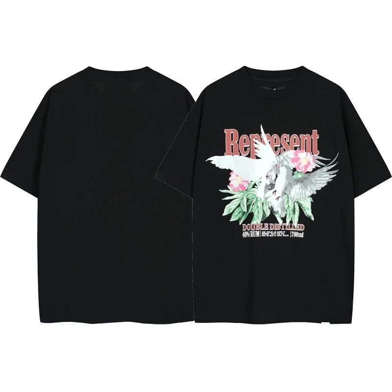 Represent Represent Black Floral Dove Print T-Shirt Black