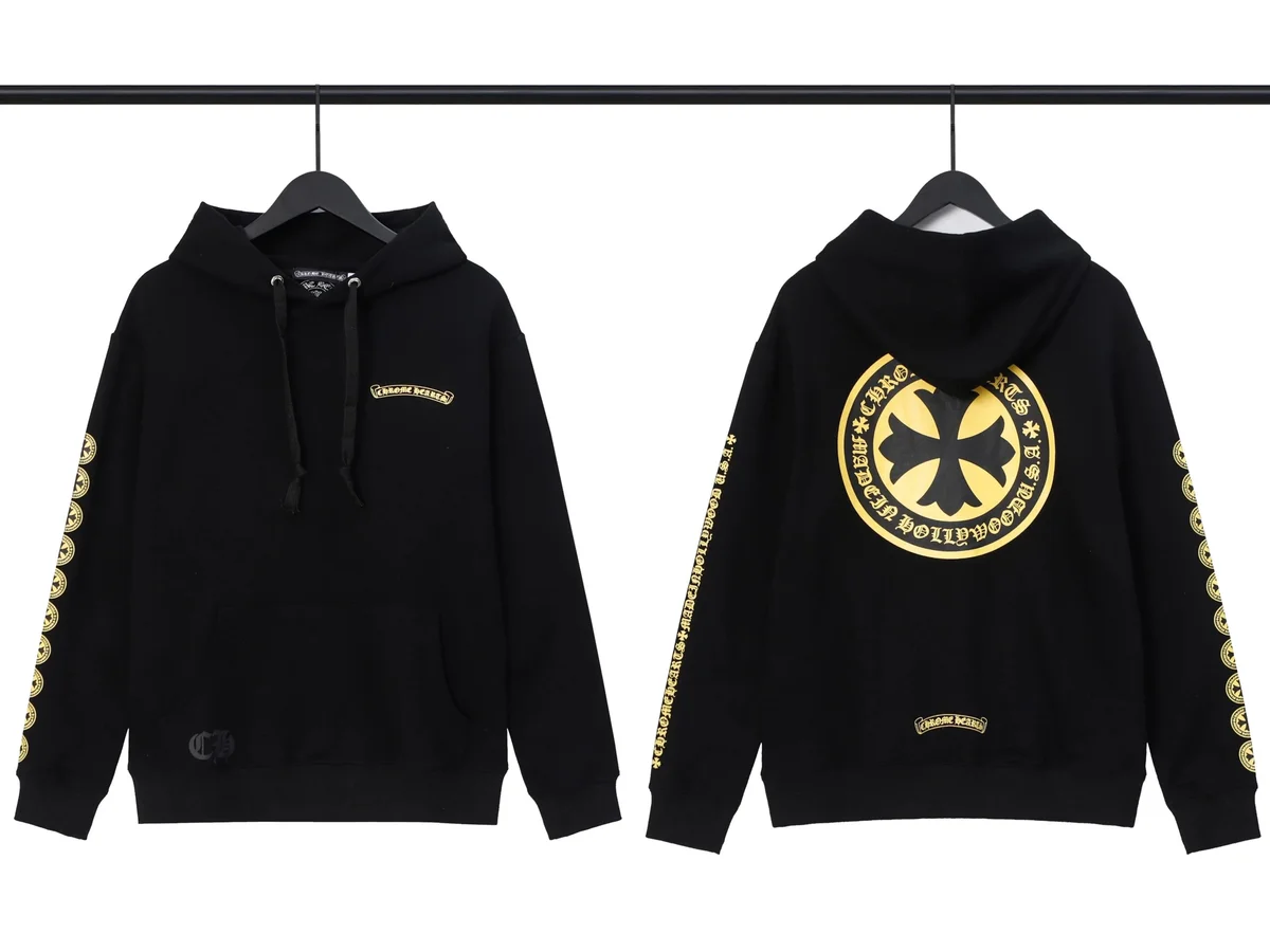 Chrome Hearts Chrome Hearts Black Gold Cross Hoodie Black - 1