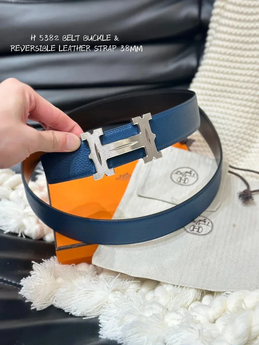 Hermès Hermès Hermès H H 5382 Navy Reversible Leather Belt Navy