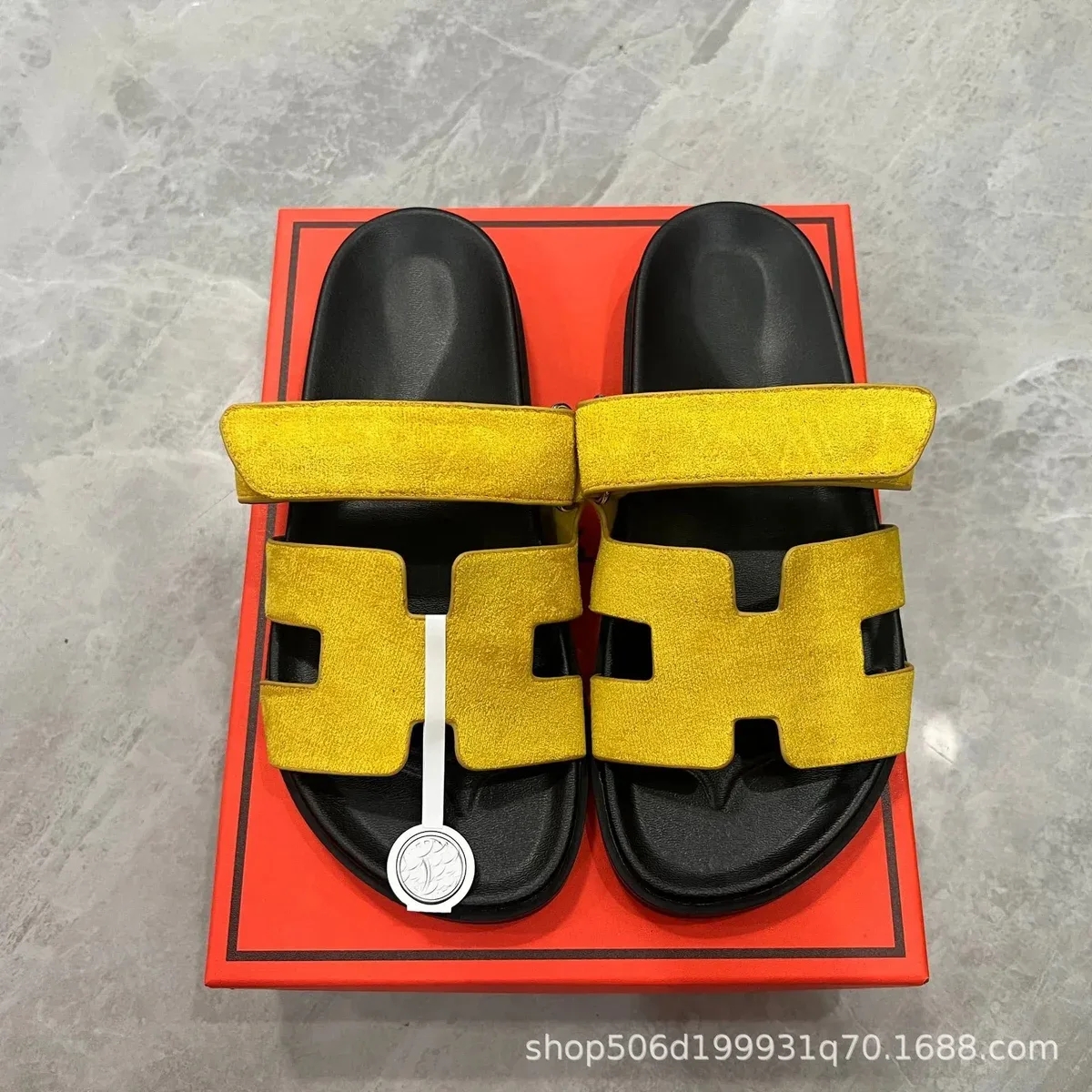 Hermès Hermès H Yellow Suede Slides Yellow